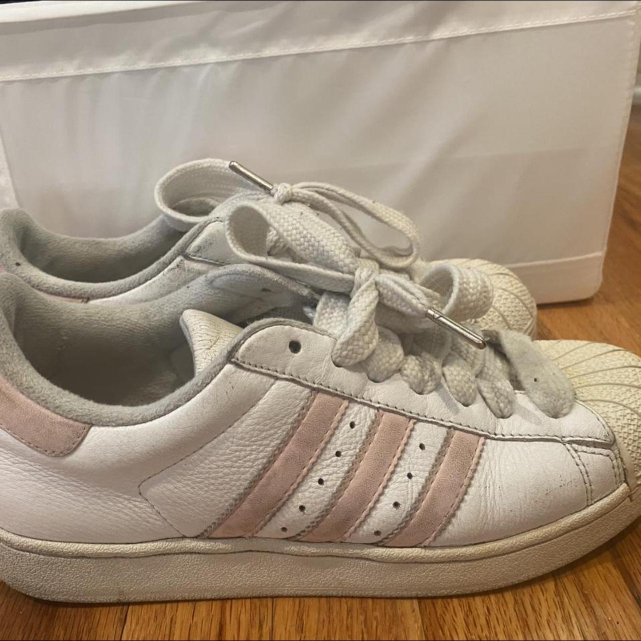 Super cute vintage baby pink Adidas superstars, worn... - Depop