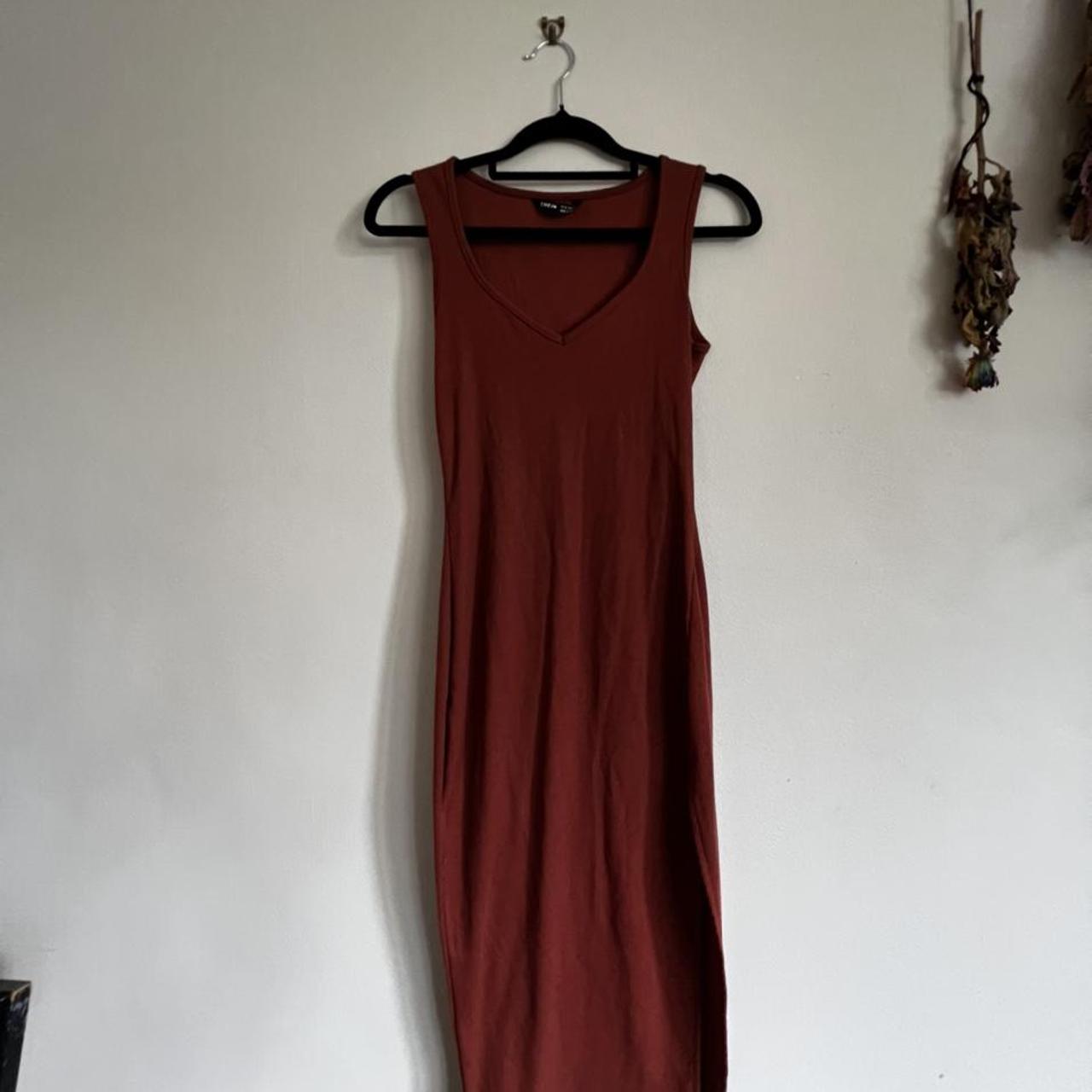 Burnt Orange Midi dress with thigh split, only worn... - Depop