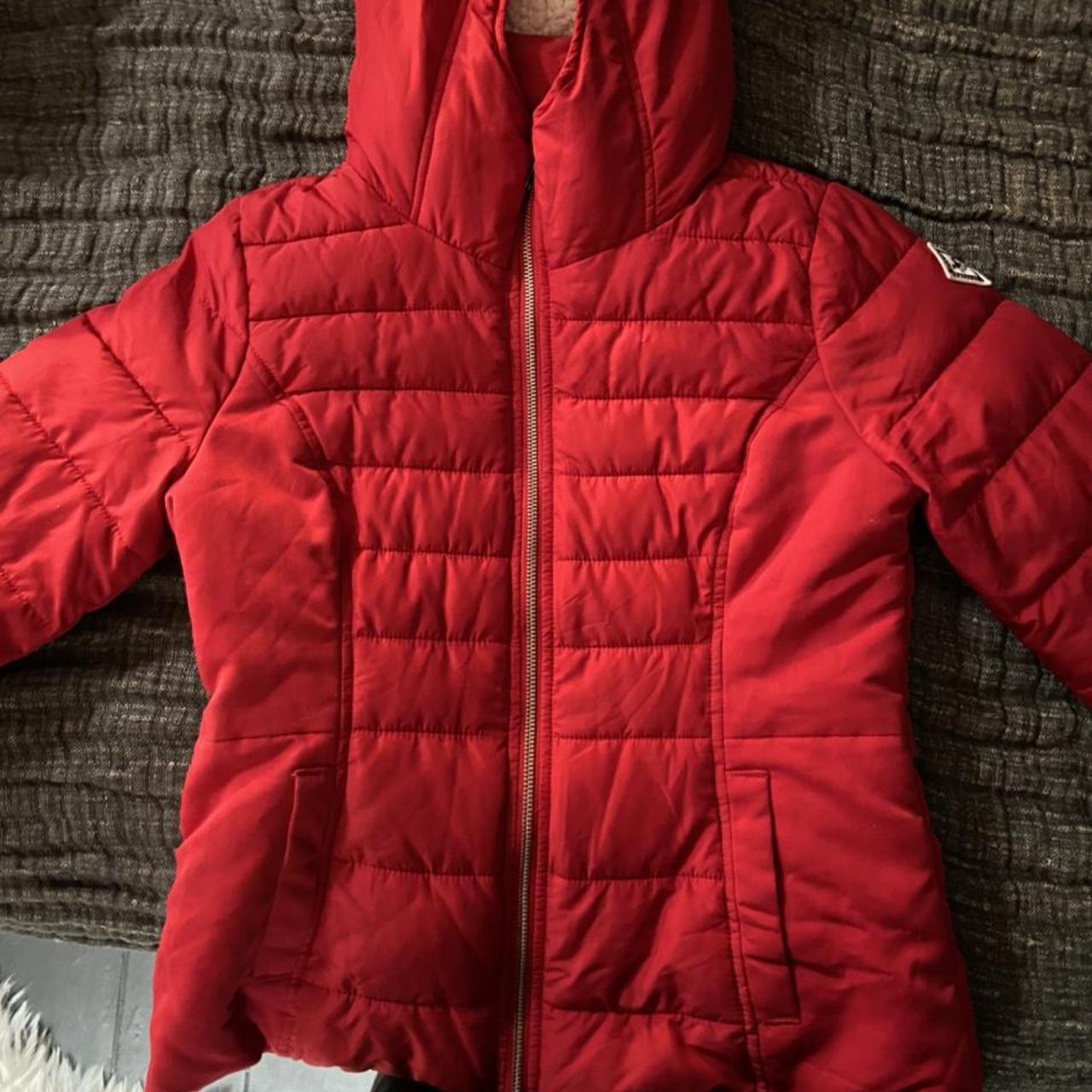 Red Hollister cosy puffer jacket. Such a cosy jacket... - Depop