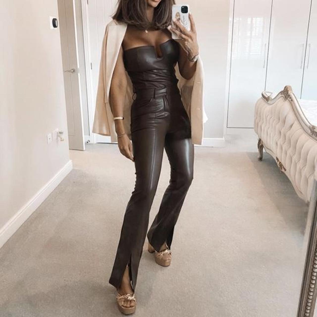 Zara brown leather bodysuit abs trouser co ord never... Depop