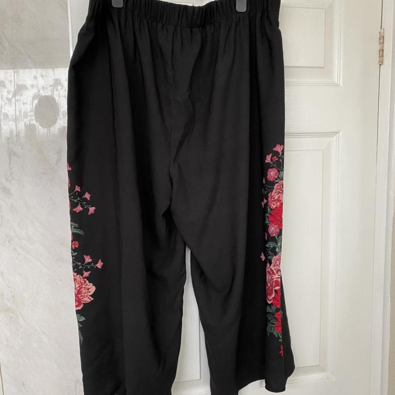 Black Floral Trousers Only ever worn once, in... - Depop