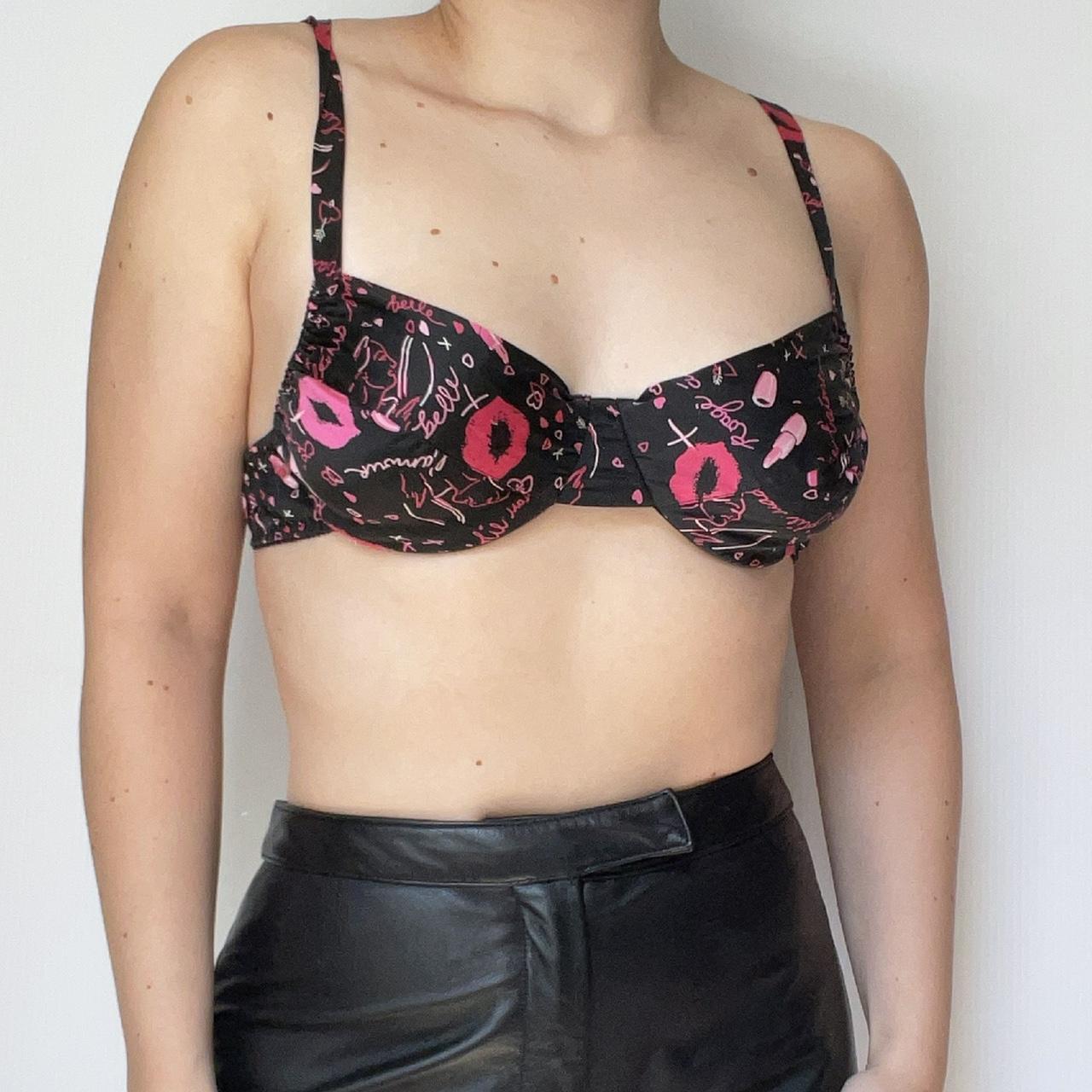 super cute 90's black patterned 100% silk bra by the - Depop