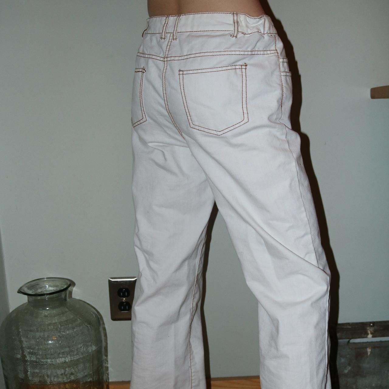 White Painters Pants with brown stitching. Baggy... - Depop