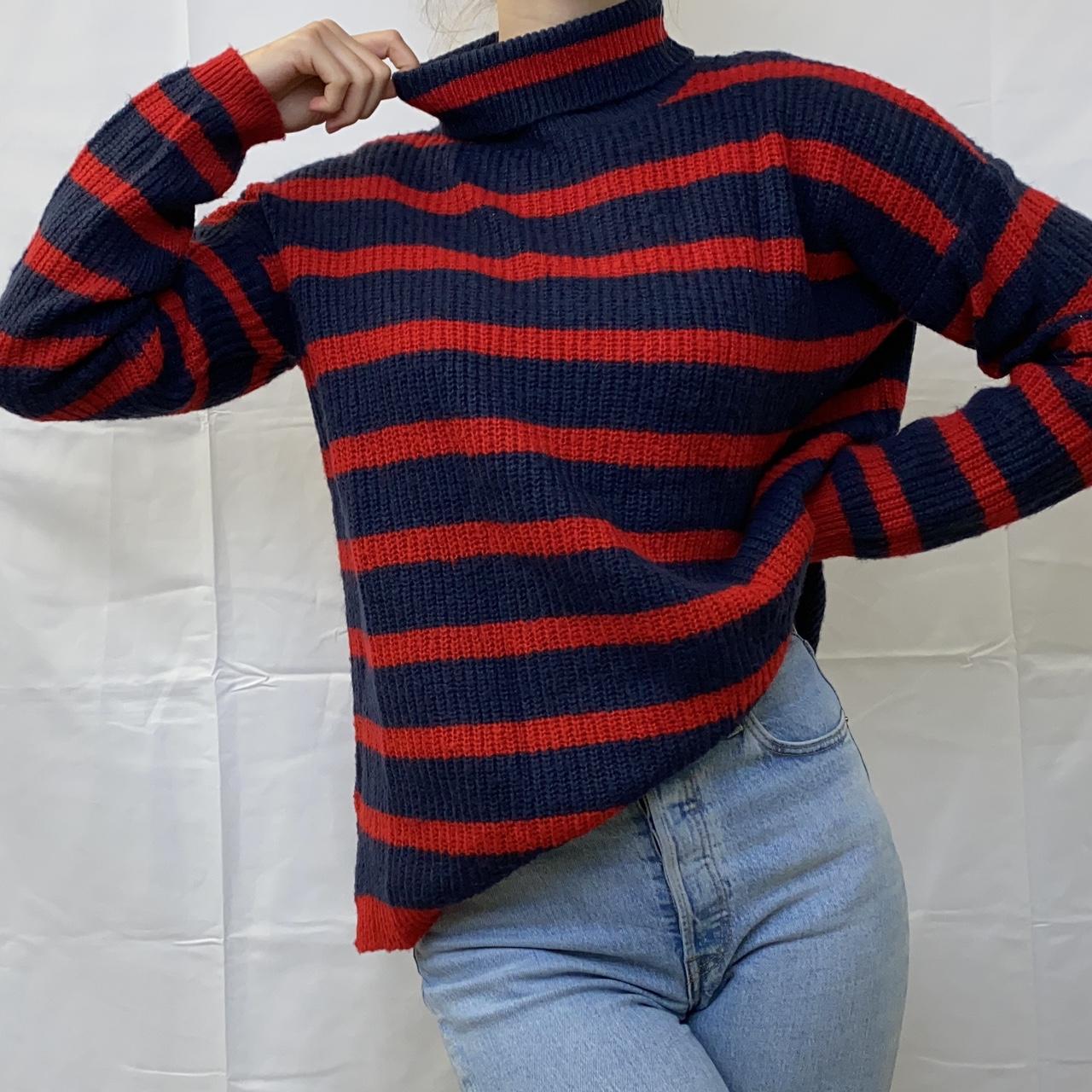 red and black striped turtleneck