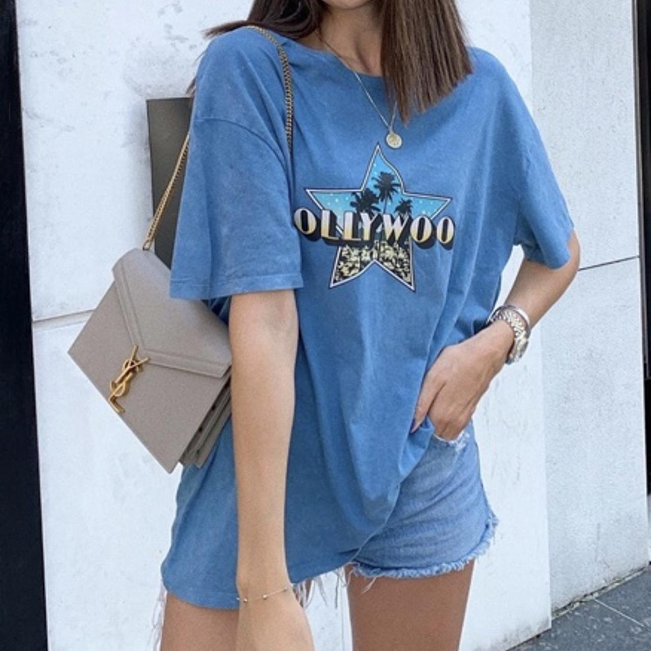 Zara Hollywood T shirt. Blue. Bloggers fave. Worn Depop