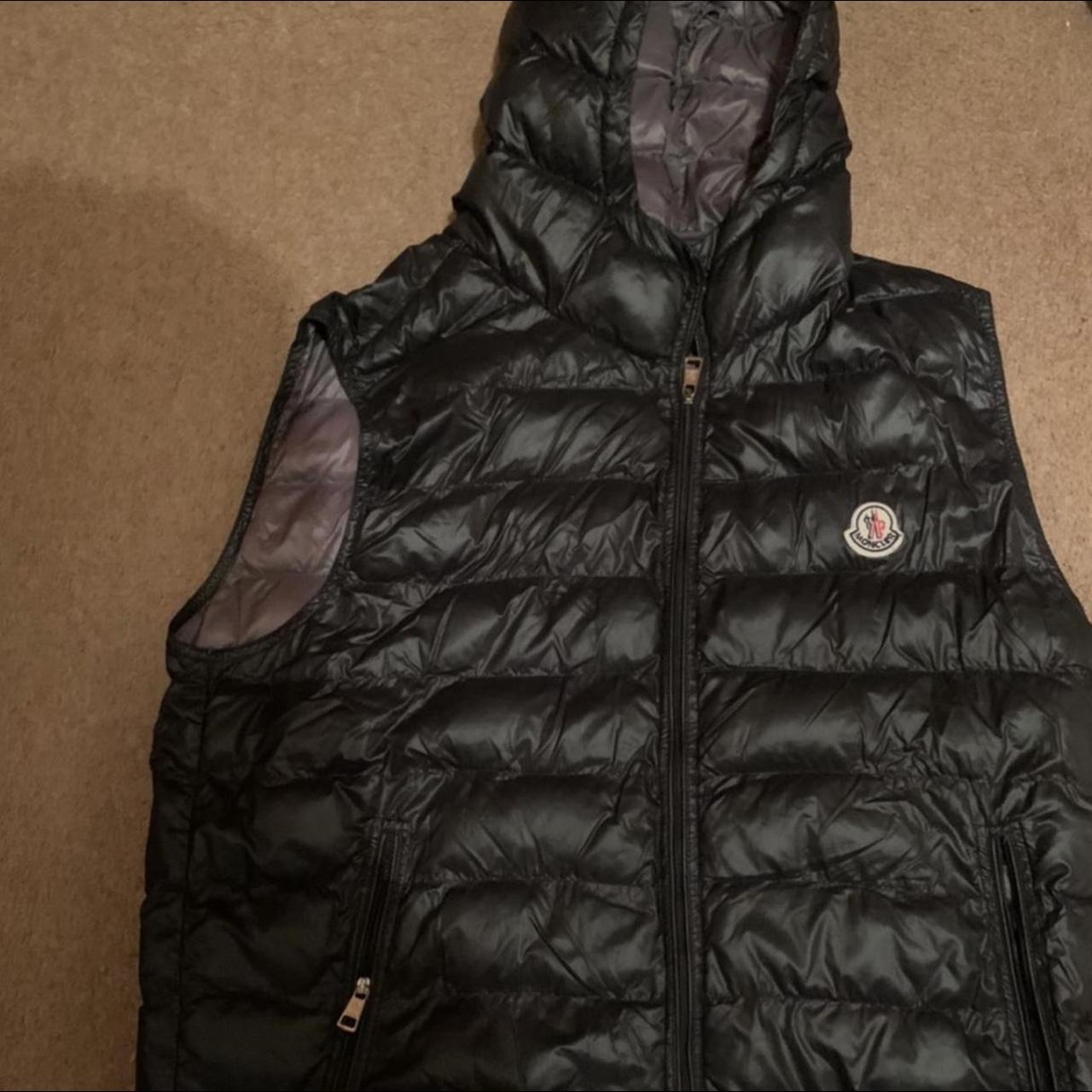 Black Moncler gillet with hood Size small but could... - Depop