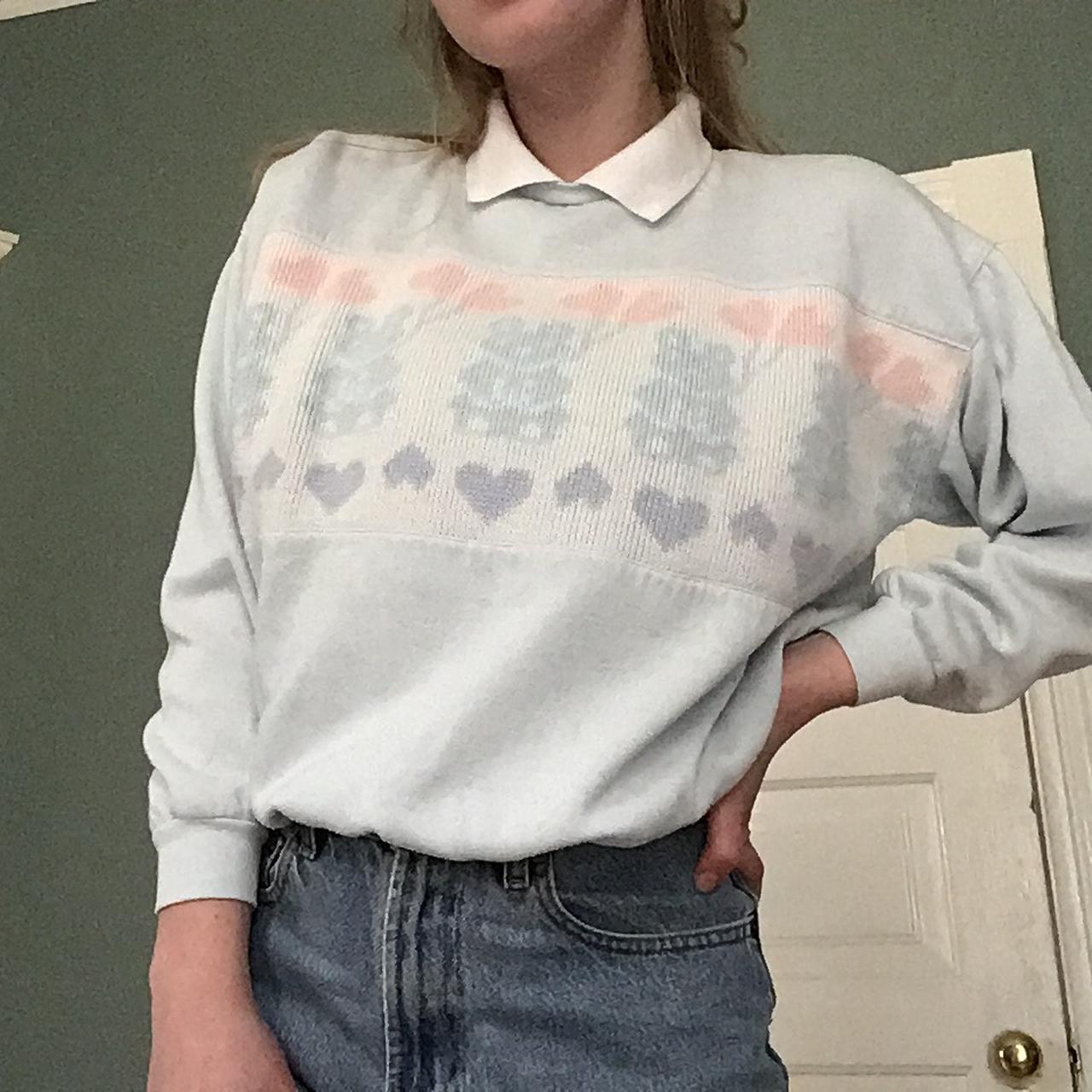 Pastel blue bear sweater Built in collar Knit... - Depop