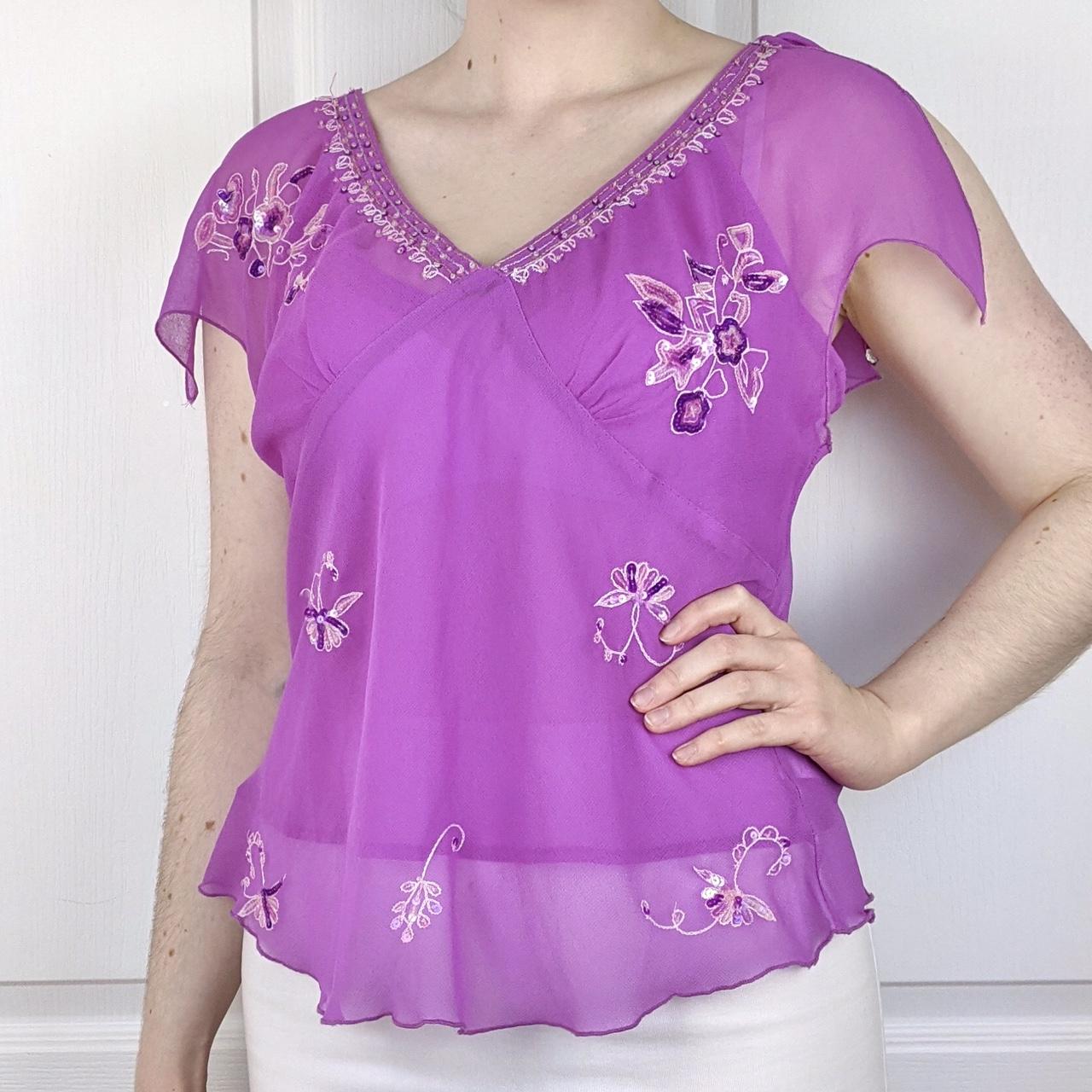 River Island Women's Purple and Pink Blouse Depop