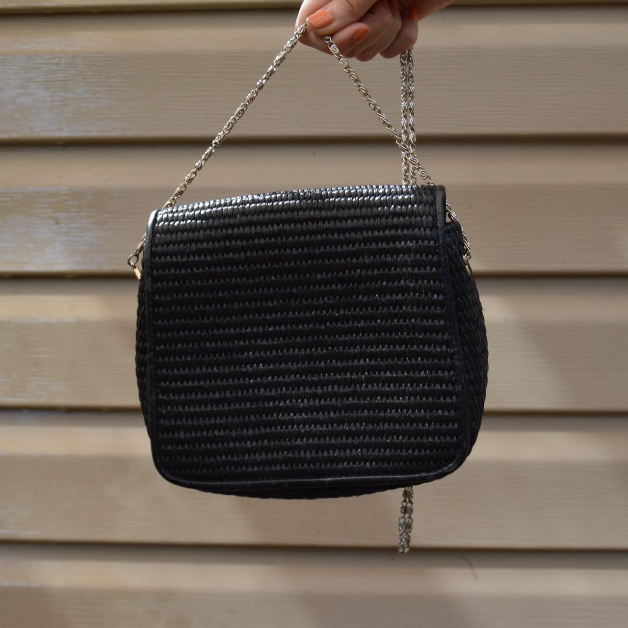Black woven crossbody purse with chain strap... Depop