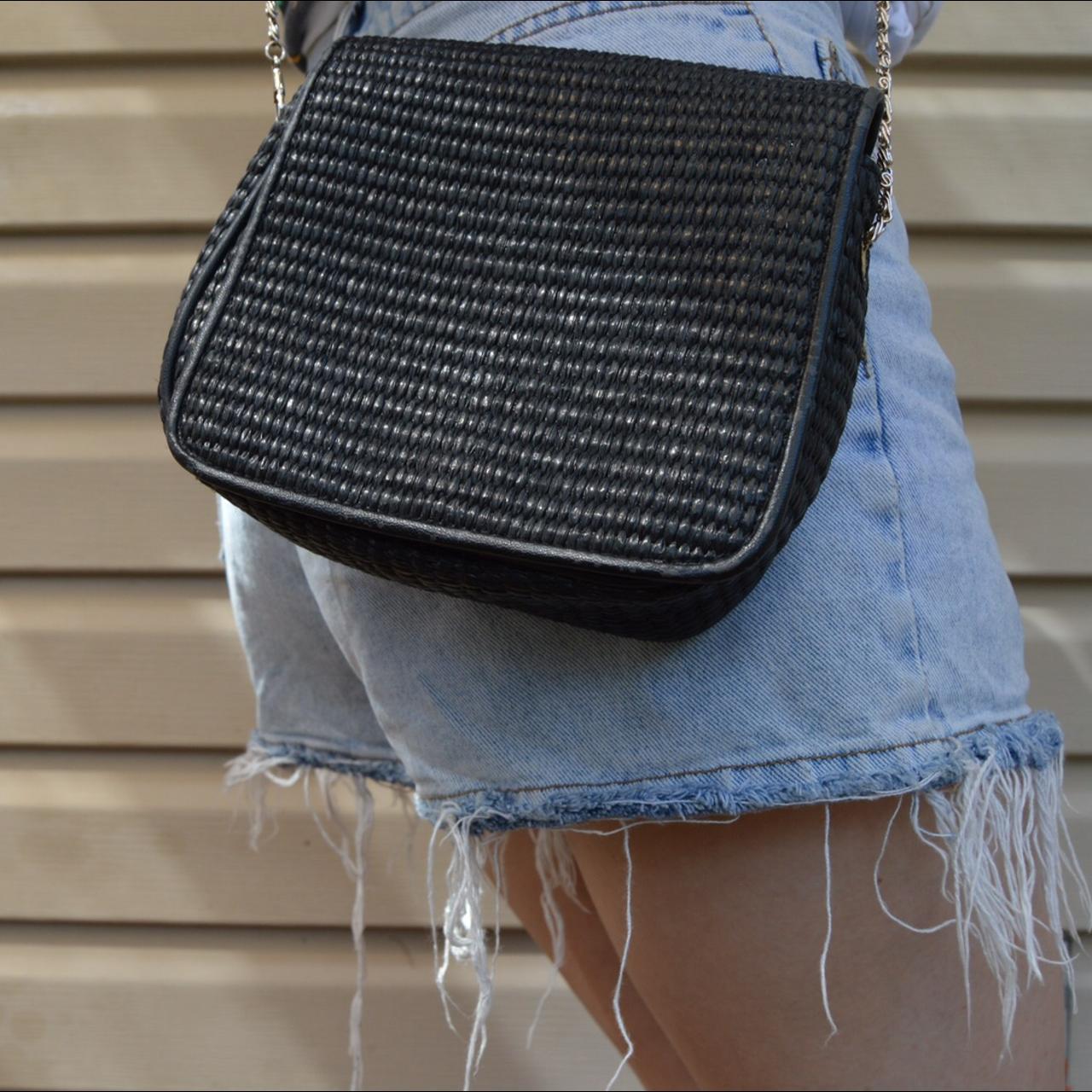 Black woven crossbody purse with chain strap... Depop