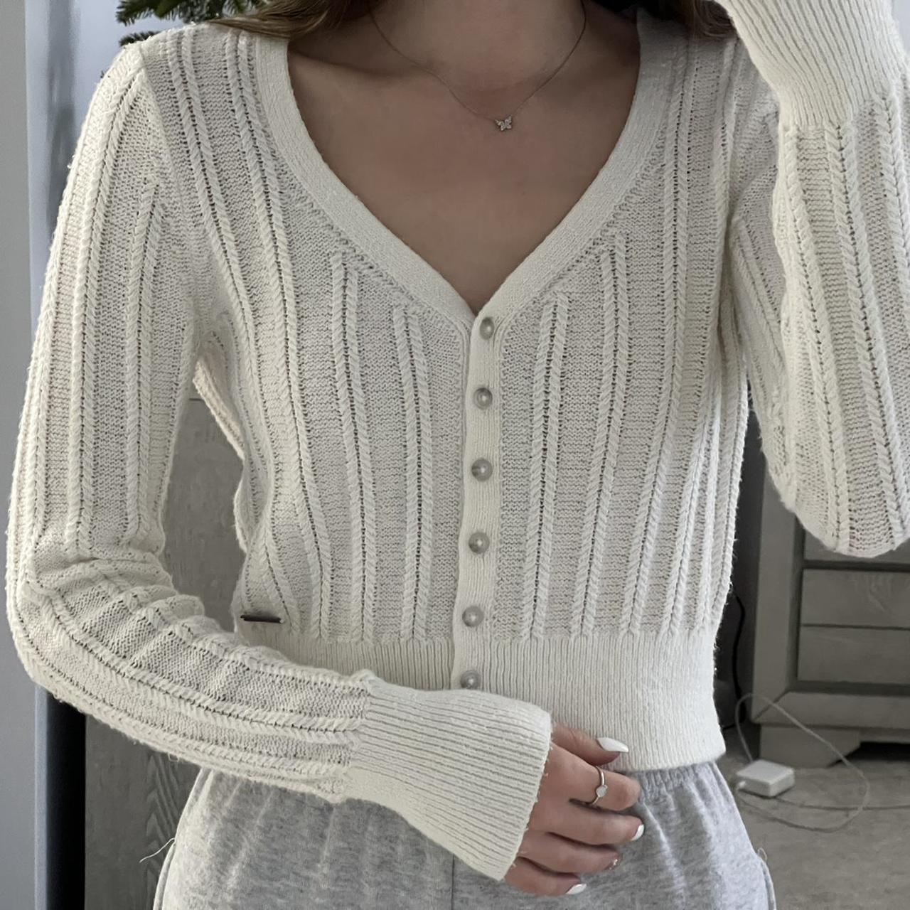 White cropped cardigan sweater from Abercrombie!... - Depop