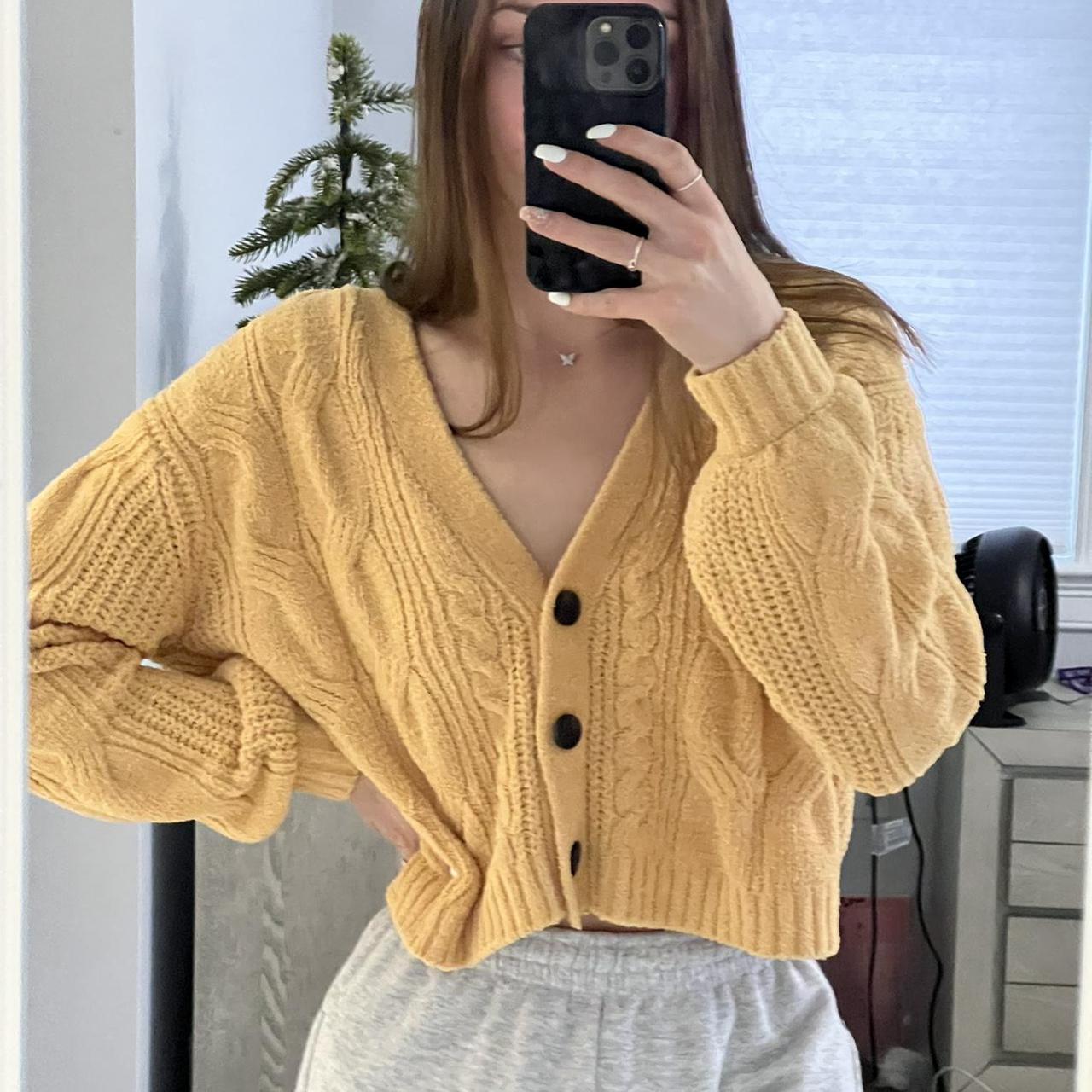 yellow cropped cardigan! literally the softest... - Depop