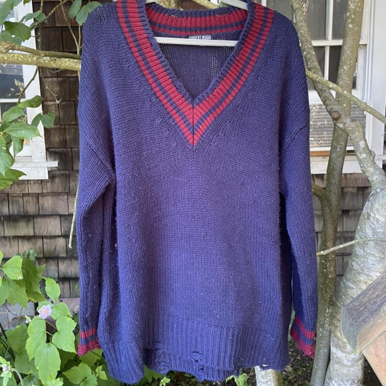 Current Mood Women #39 s Navy and Burgundy Jumper Depop