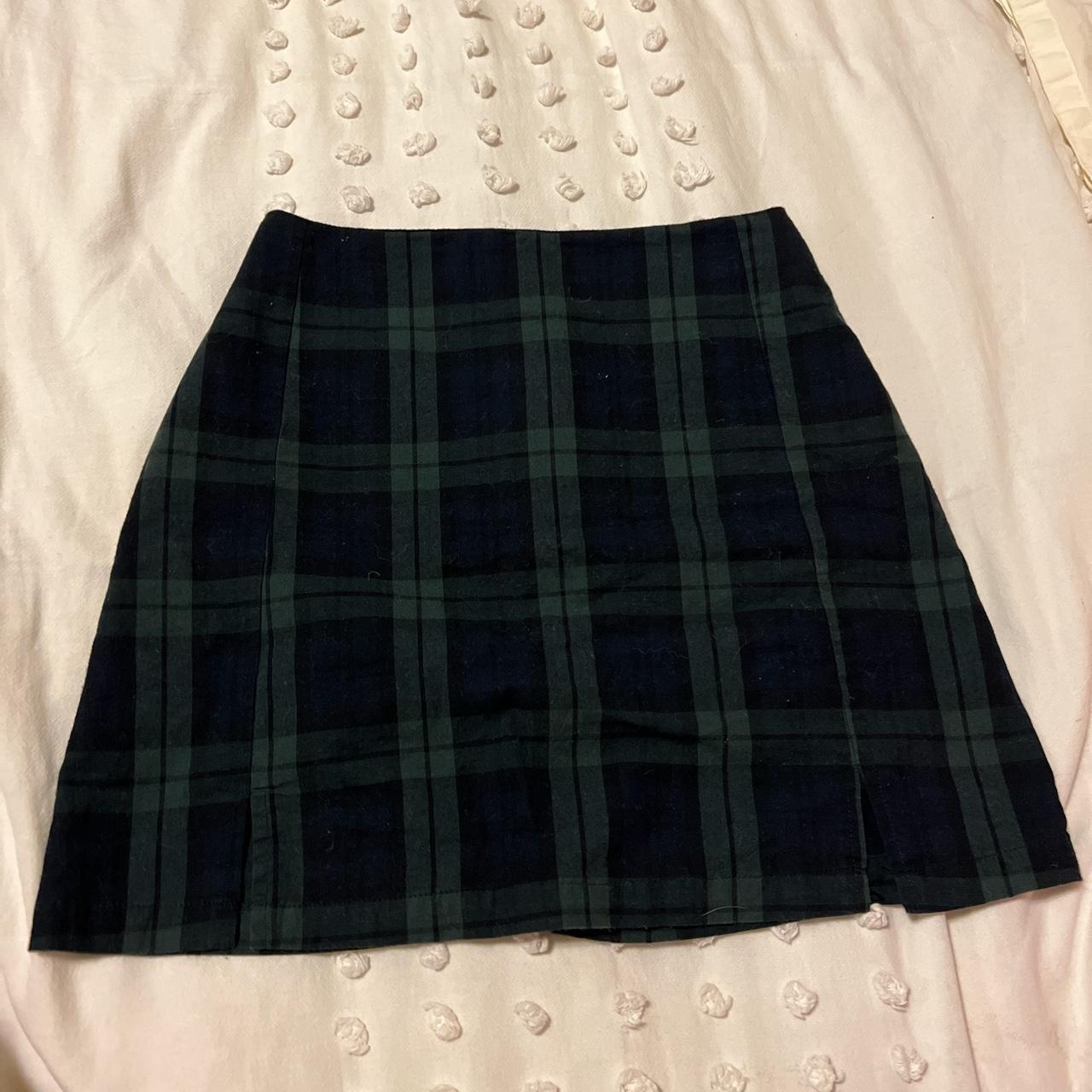 Brandy Melville Cara Skirt green and blue plaid Depop