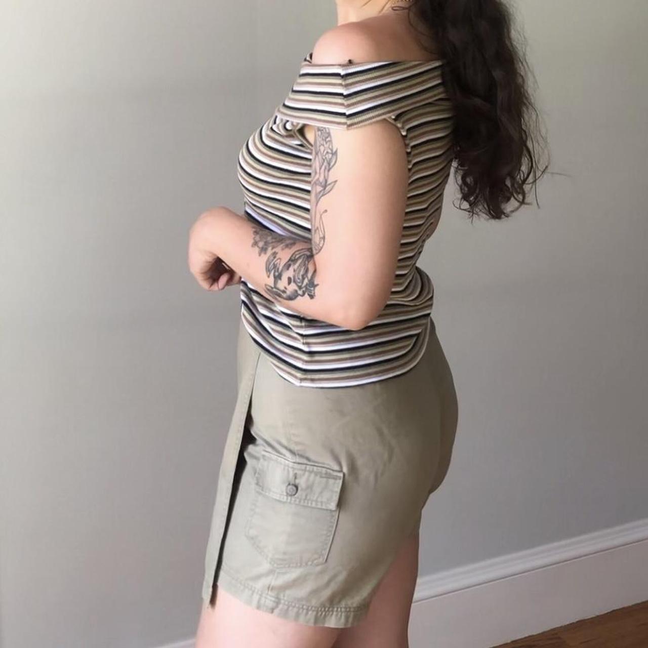 Earthy Striped Off The Shoulder Tank Top Y2k - Depop