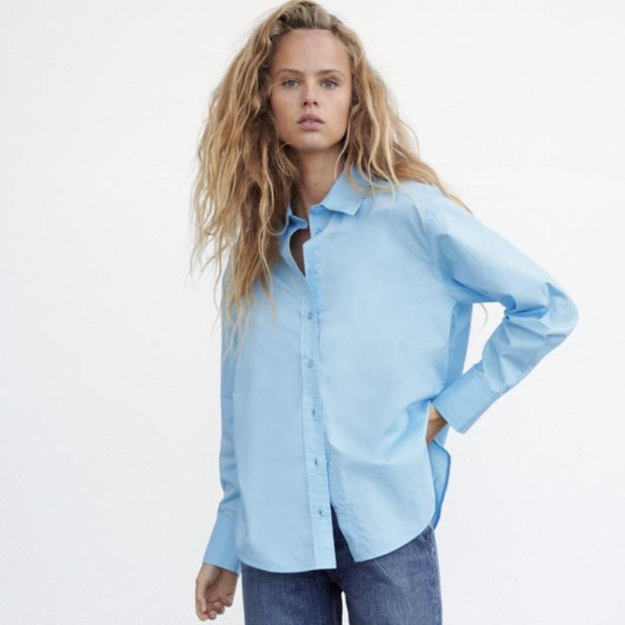 Zara poplin oversized blue shirt #zara... - Depop