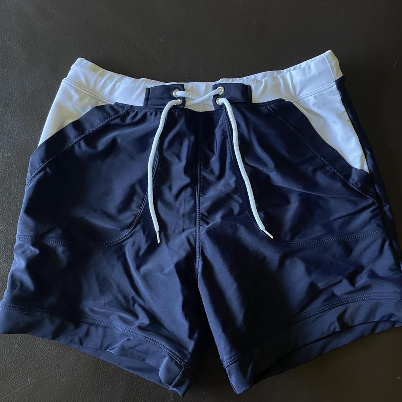 Navy and white stretchy bathing suit. Super sexy fit... - Depop