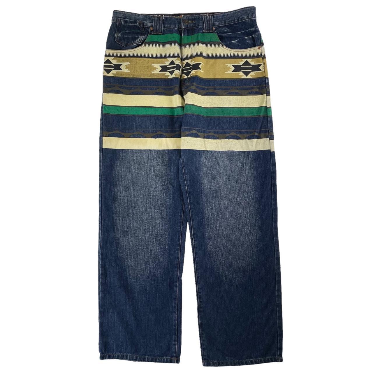 Vintage Aztec pattern Japanese denim jeans trousers... - Depop
