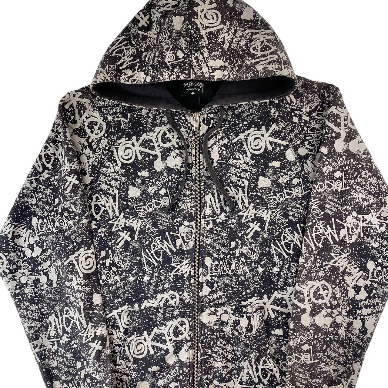 Vintage Stussy all over print zip hoodie size... - Depop