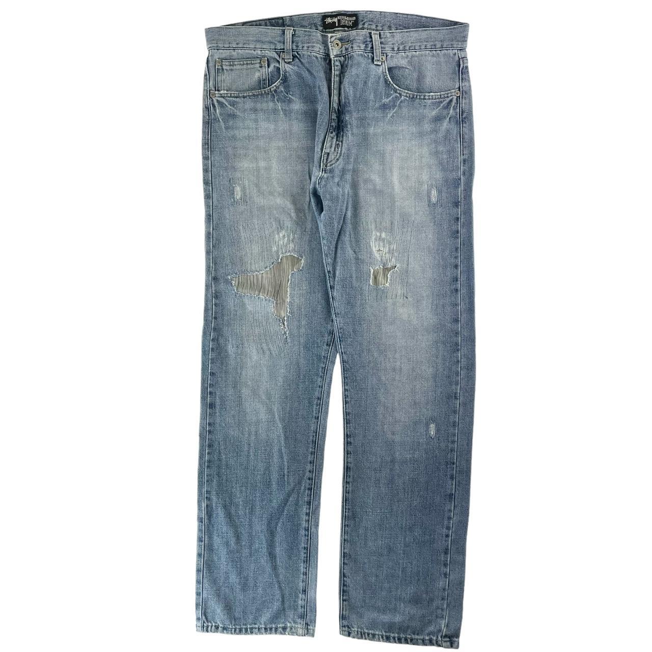 Vintage Stussy logo denim jeans trousers... - Depop