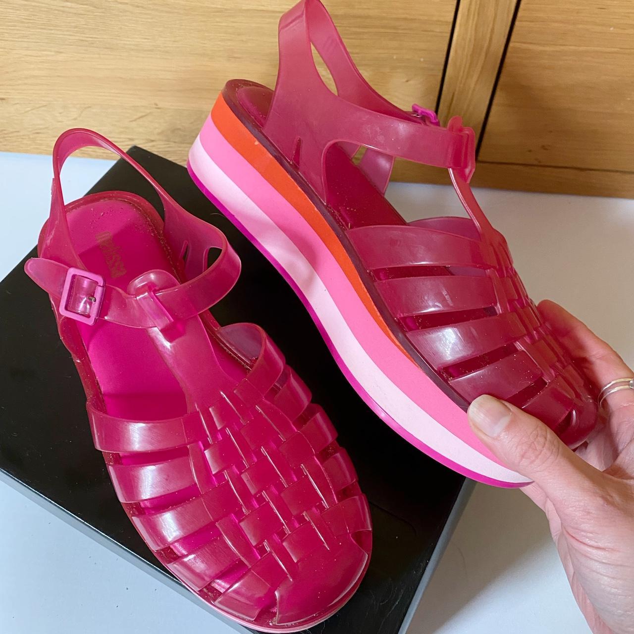 Melissa platform pink jelly shoes, size 5, worn... Depop