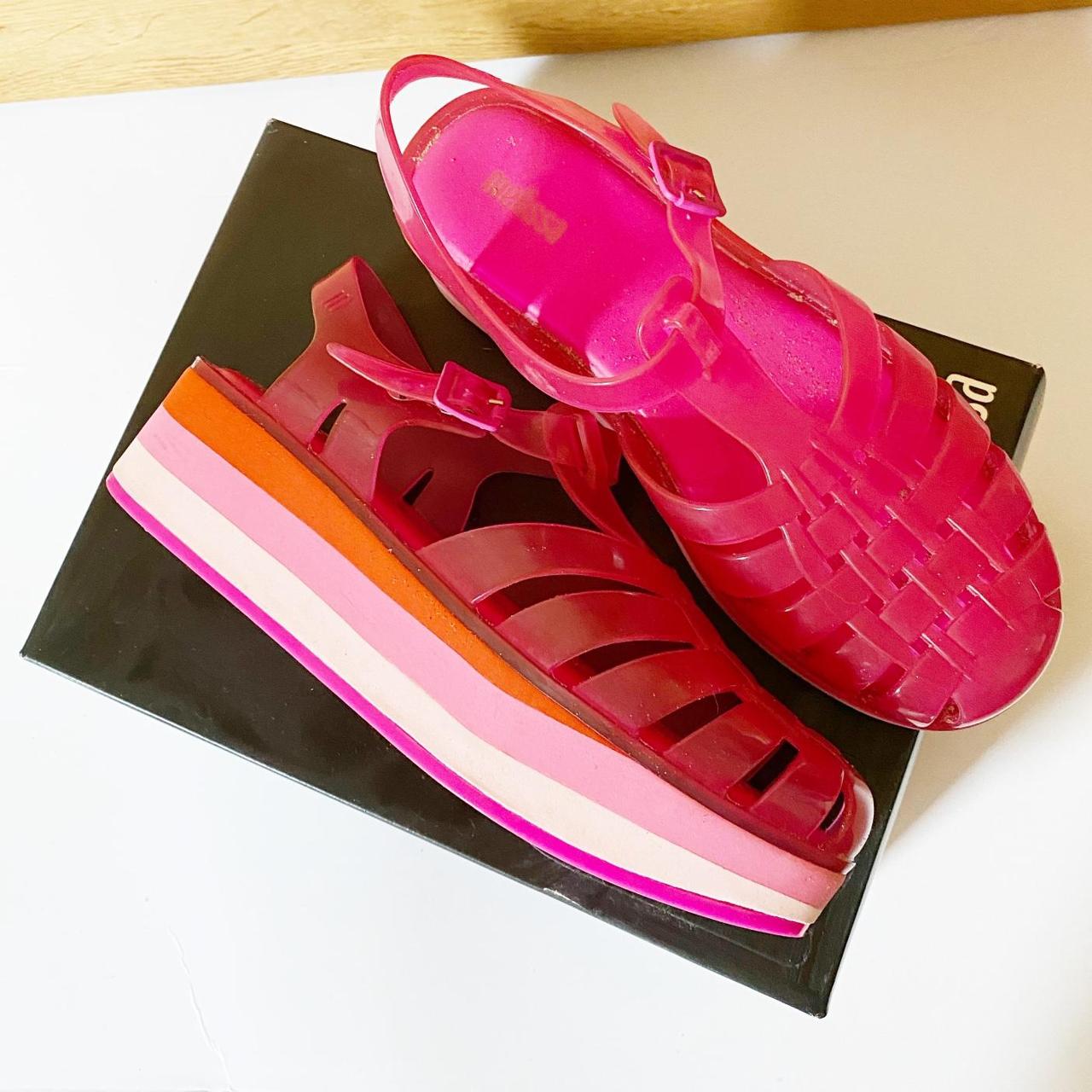 Melissa platform pink jelly shoes, size 5, worn... Depop