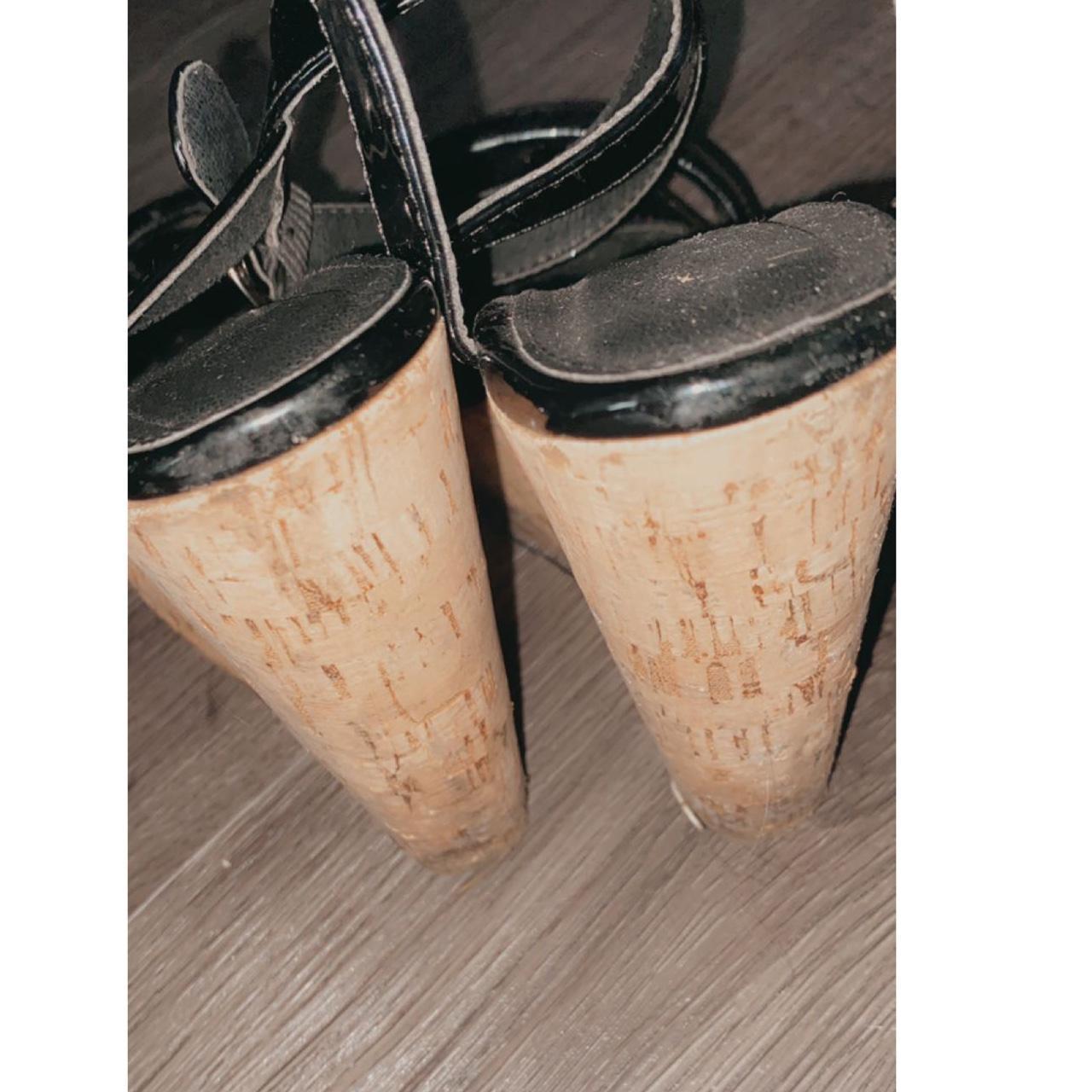 Black heeled cork wedges in size uk 4 Depop