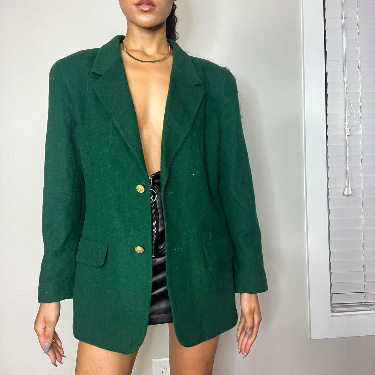 FOREST GREEN WOOL VINTAGE BLAZER WITH NICE GOLD - Depop