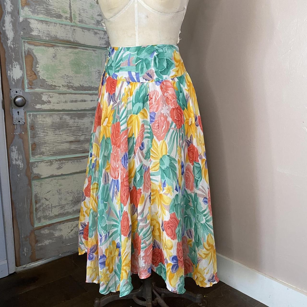 80s new wave multi colored floral maxi skirt This... - Depop