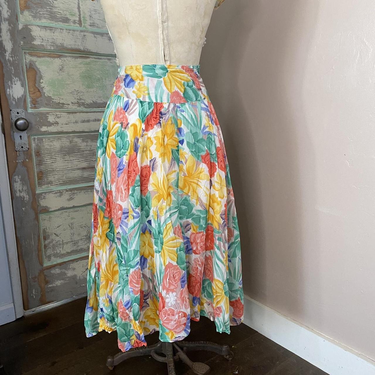 80s new wave multi colored floral maxi skirt This... - Depop