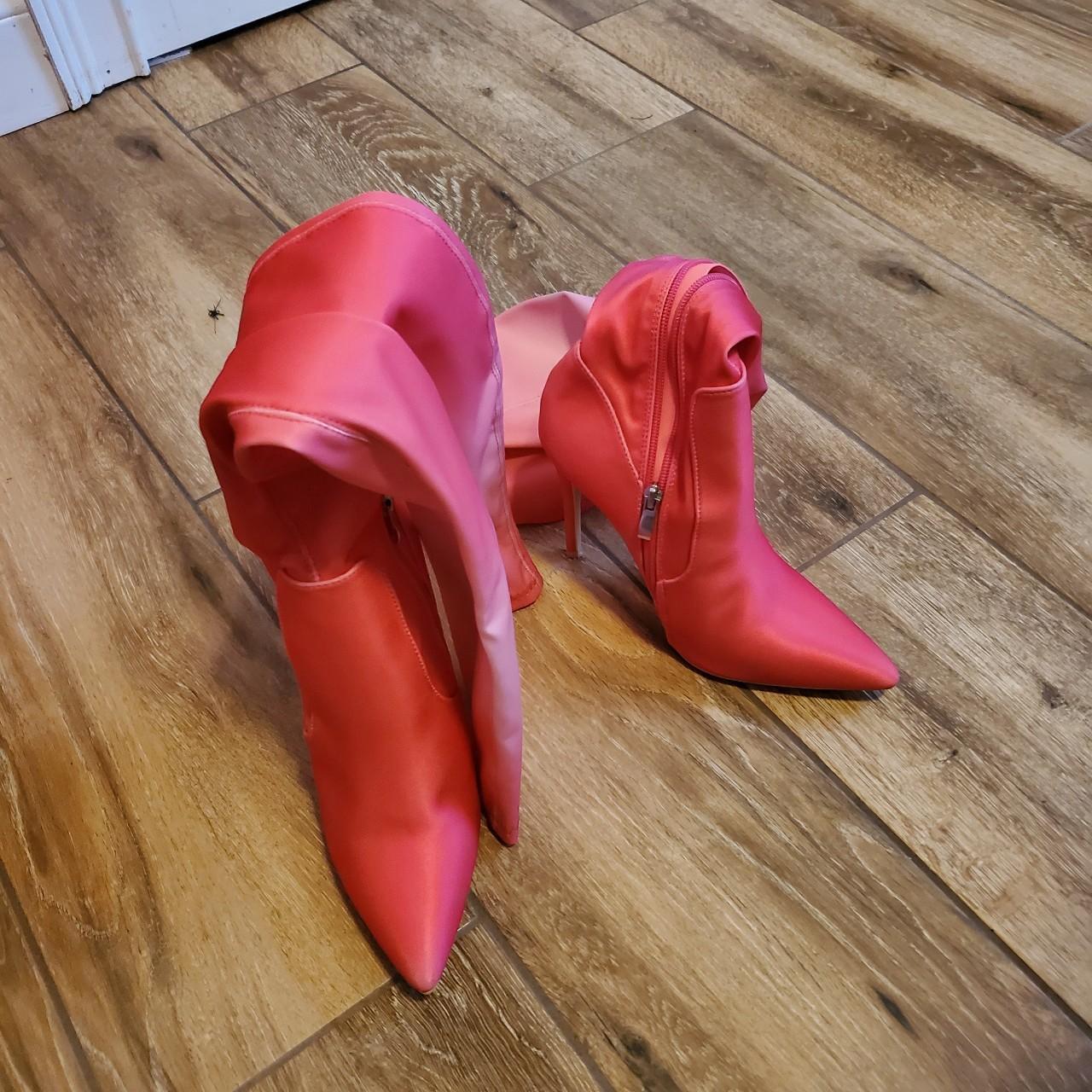Super Hot Pink Heeled Boots Over The Knee Worn... Depop