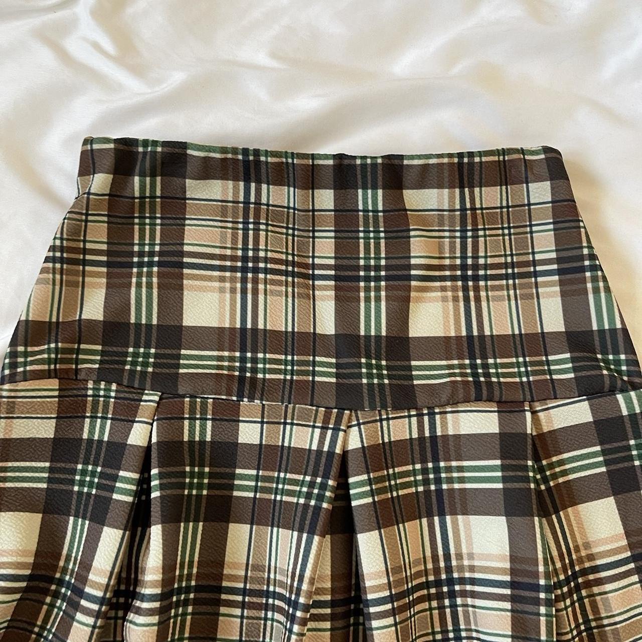 Nastygal brown and green plaid pleated skirt - Depop