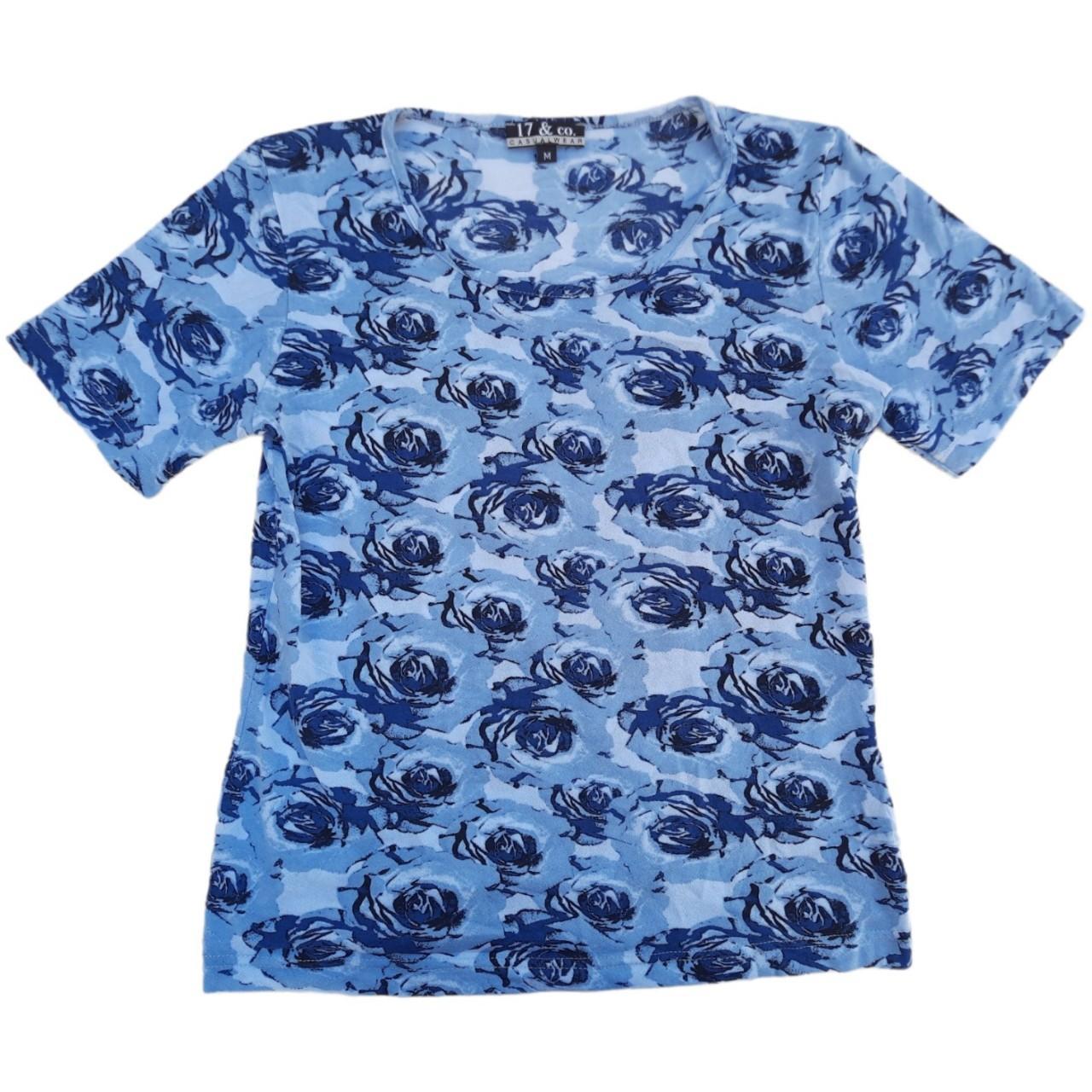 Blue Roses Women's Blue and Navy T-shirt