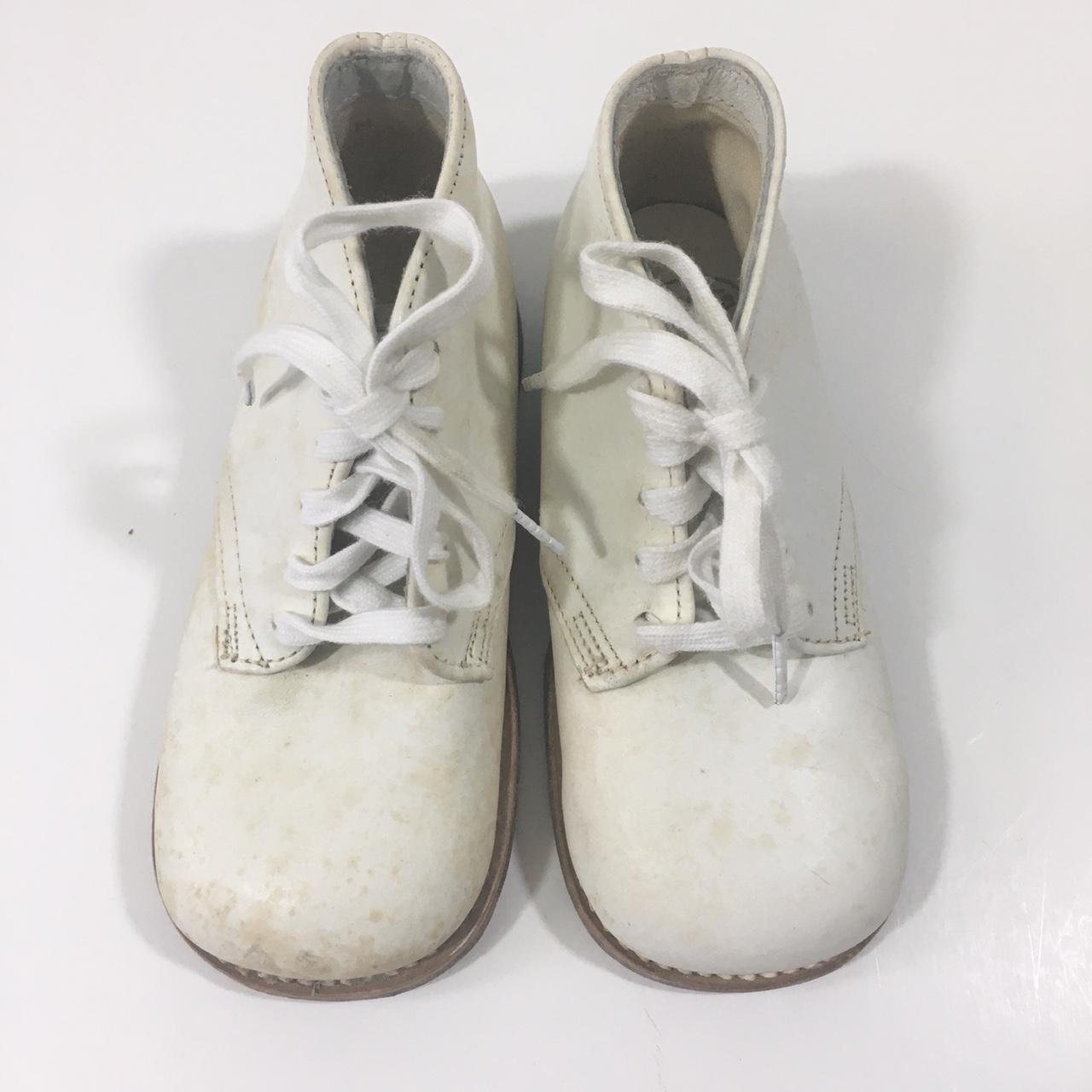 Vintage 50’s white leather baby shoes. The shoes are... - Depop