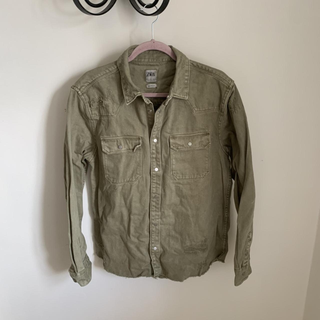 khaki distressed denim jacket