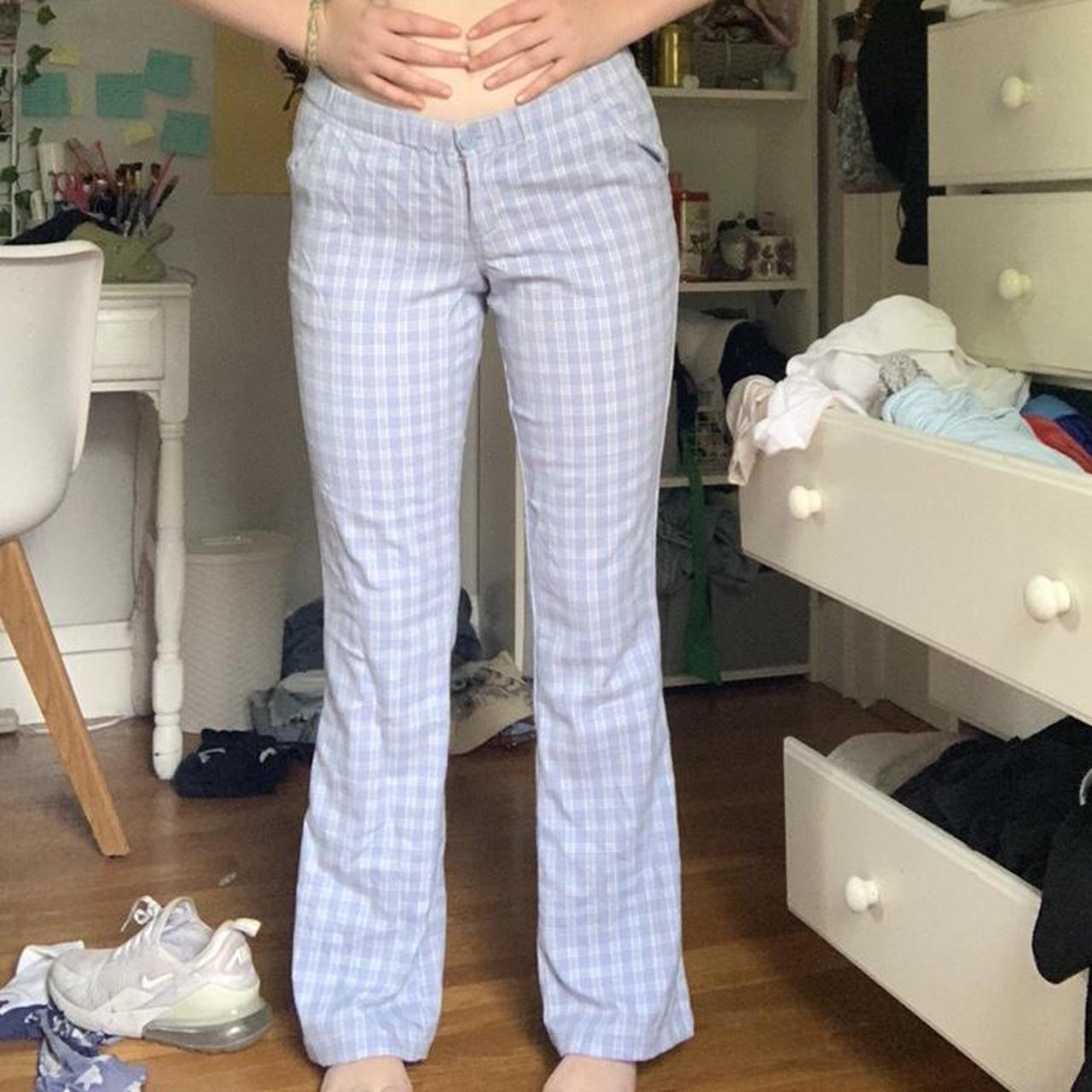 blue plaid flare pants
