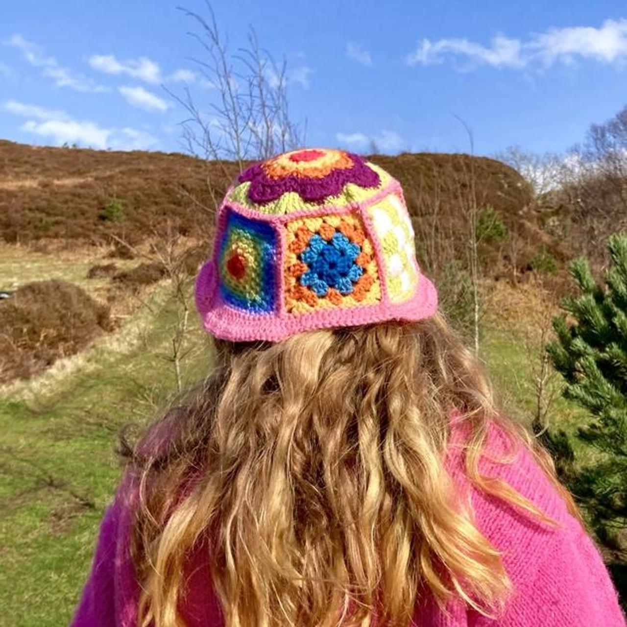 Handmade Rainbow Granny Square Crochet Bucket Hat Depop