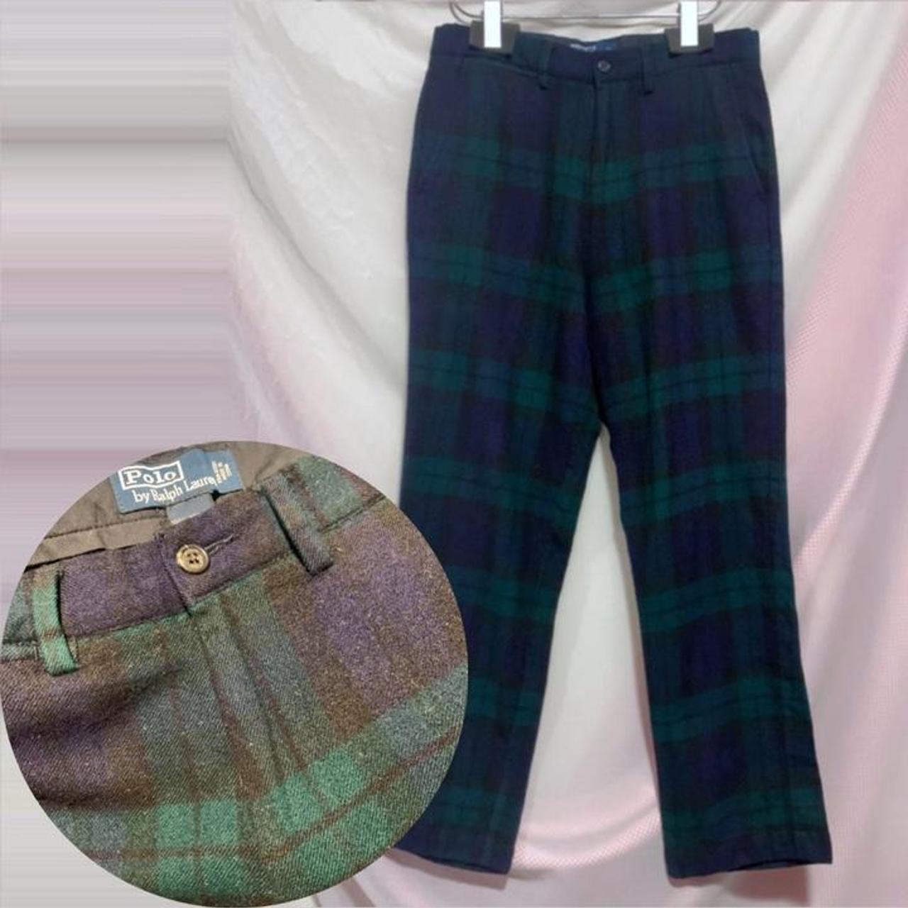 polo ralph lauren plaid wool trousers iconic green/... - Depop