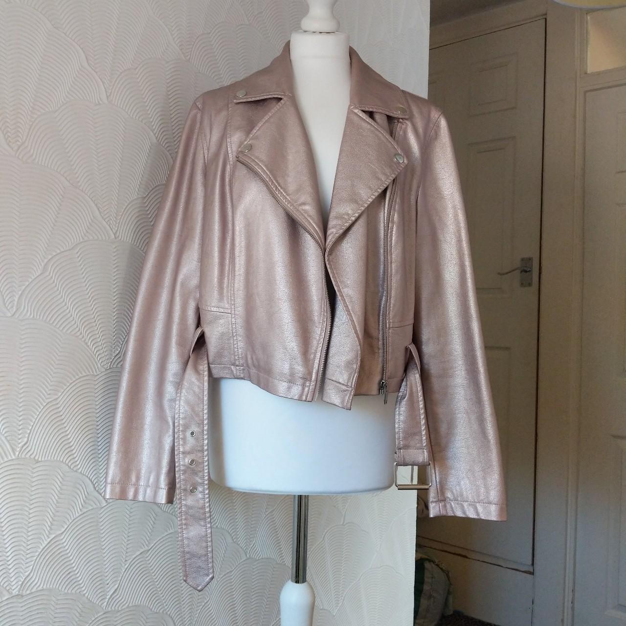 New look pink leather on sale jacket