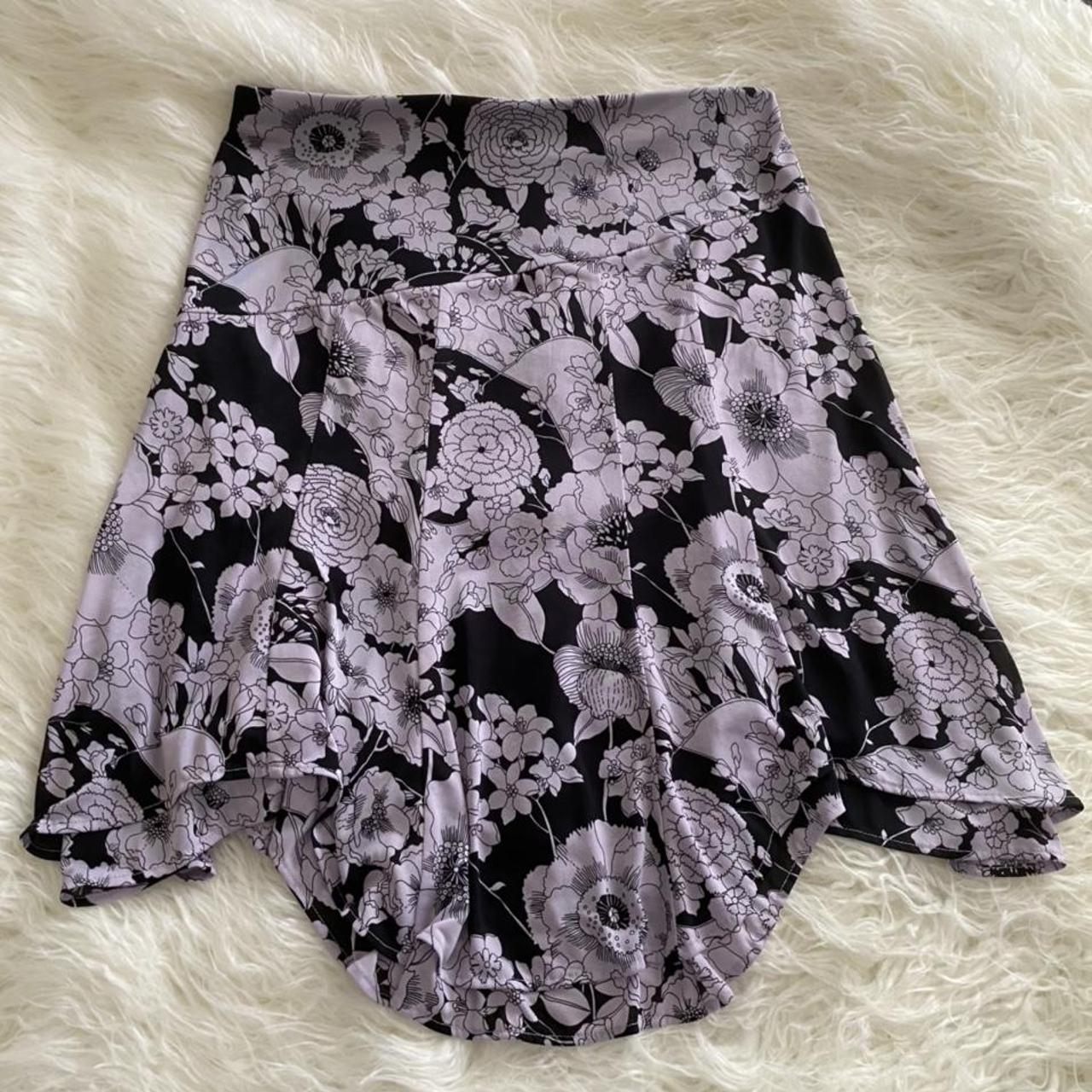 express purple and black floral slit midi skirt... - Depop