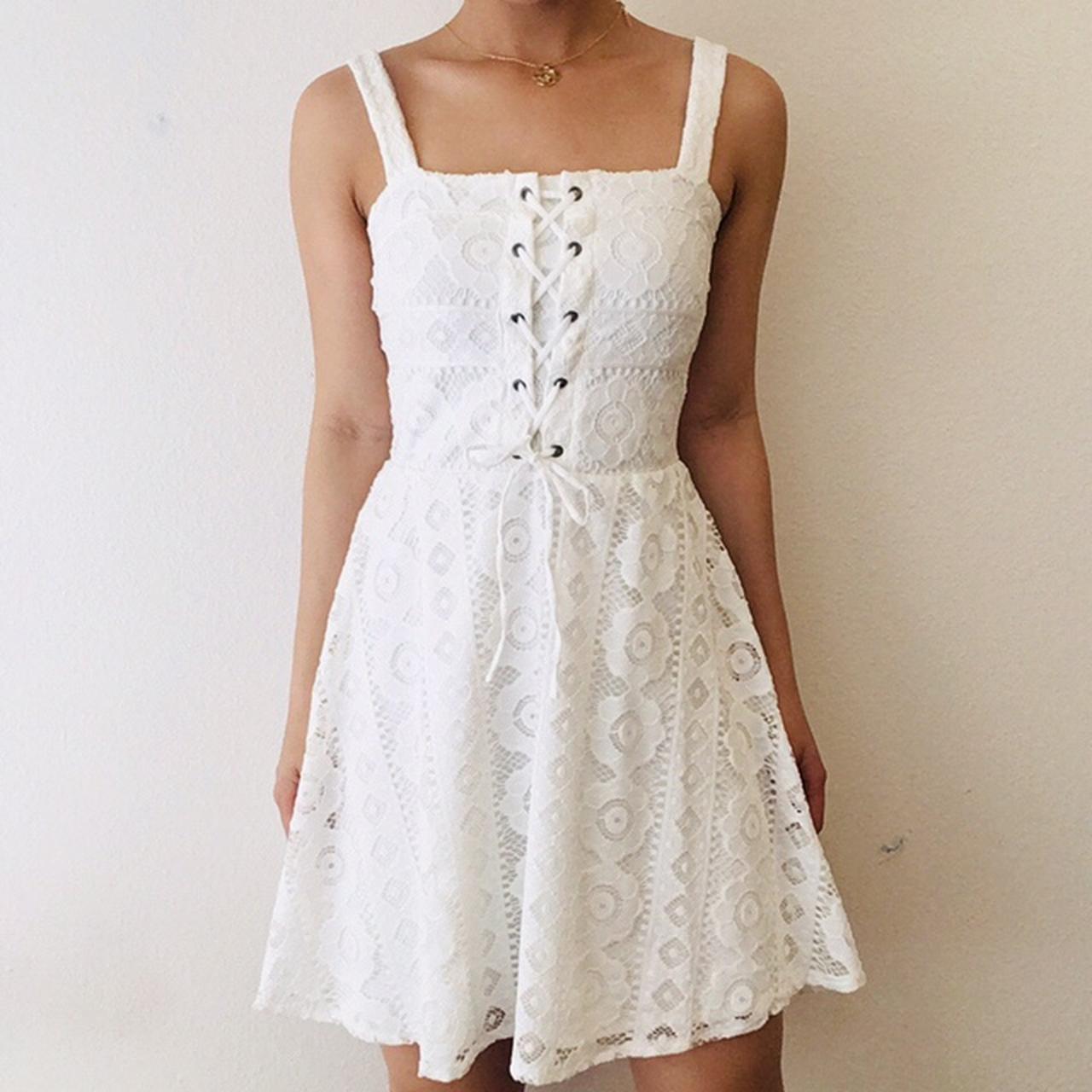 Aeropostale White Lace Fit Flare Dress Classic fit