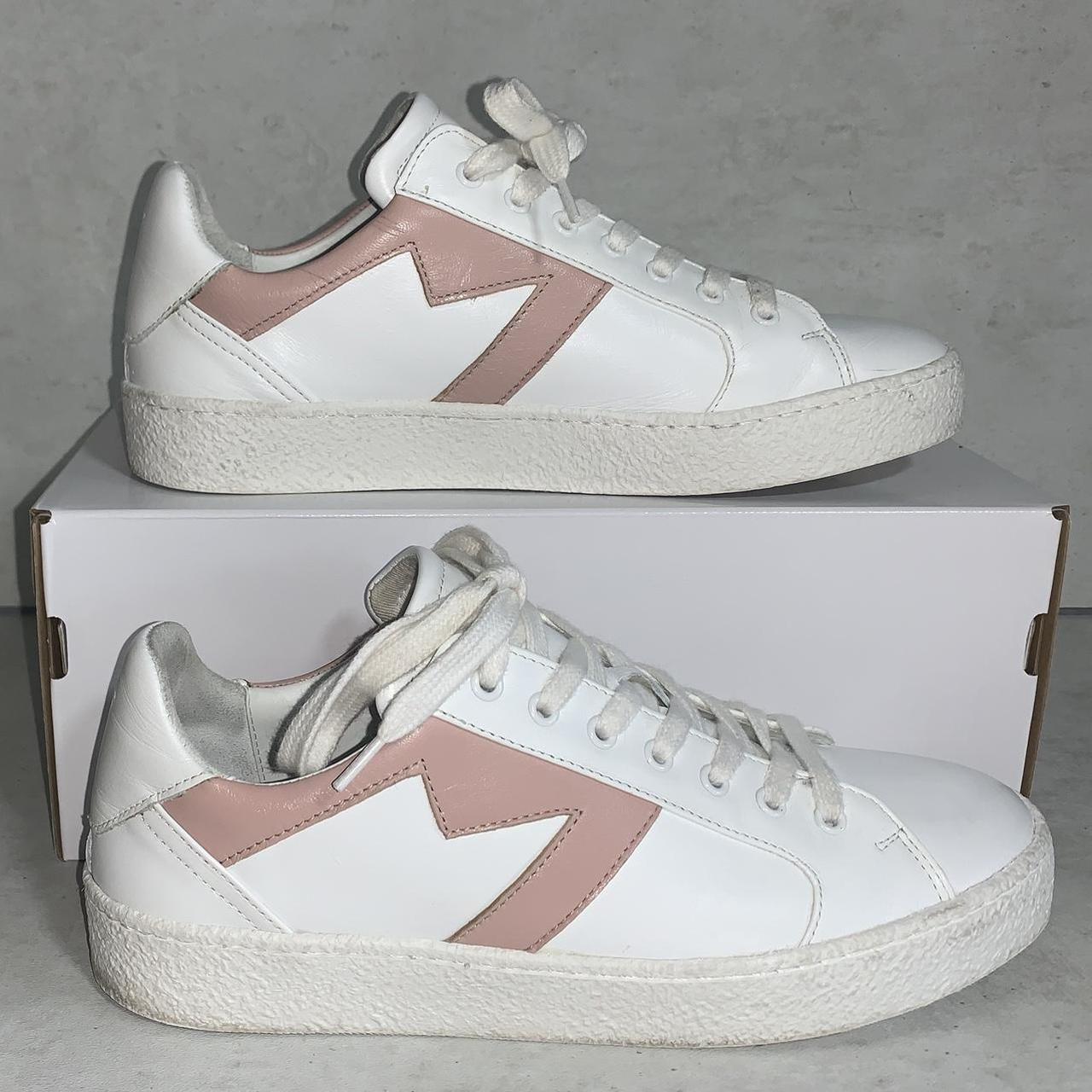 Maje Frenchy Rose Pale White and Pink Leather... - Depop