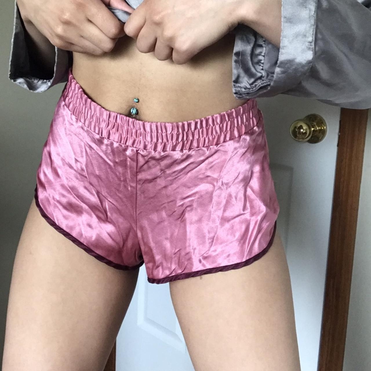 Pink/Maroon “Victoria's Secret” silk varsity shorts Depop