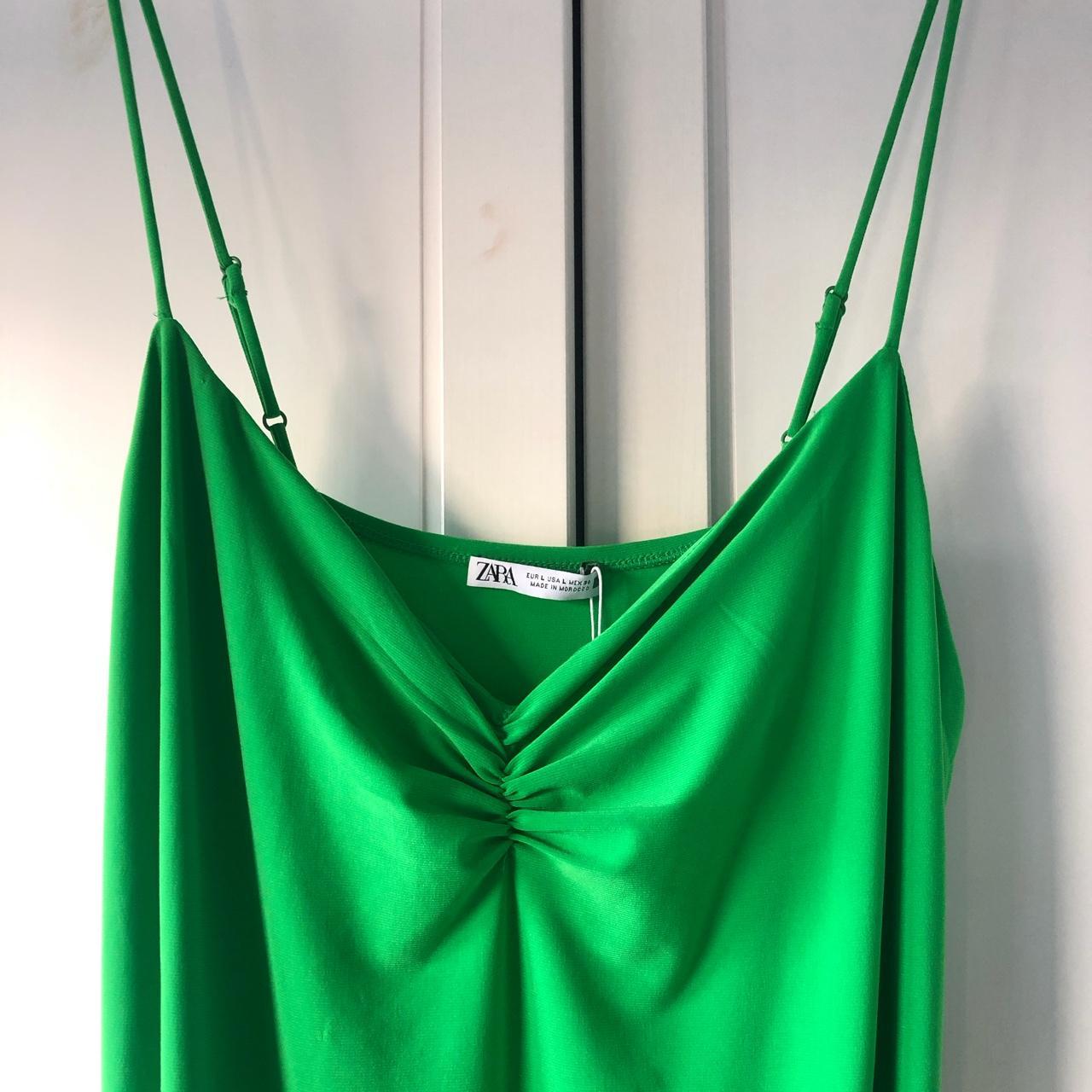 Zara size L green spaghetti strap dress - Depop