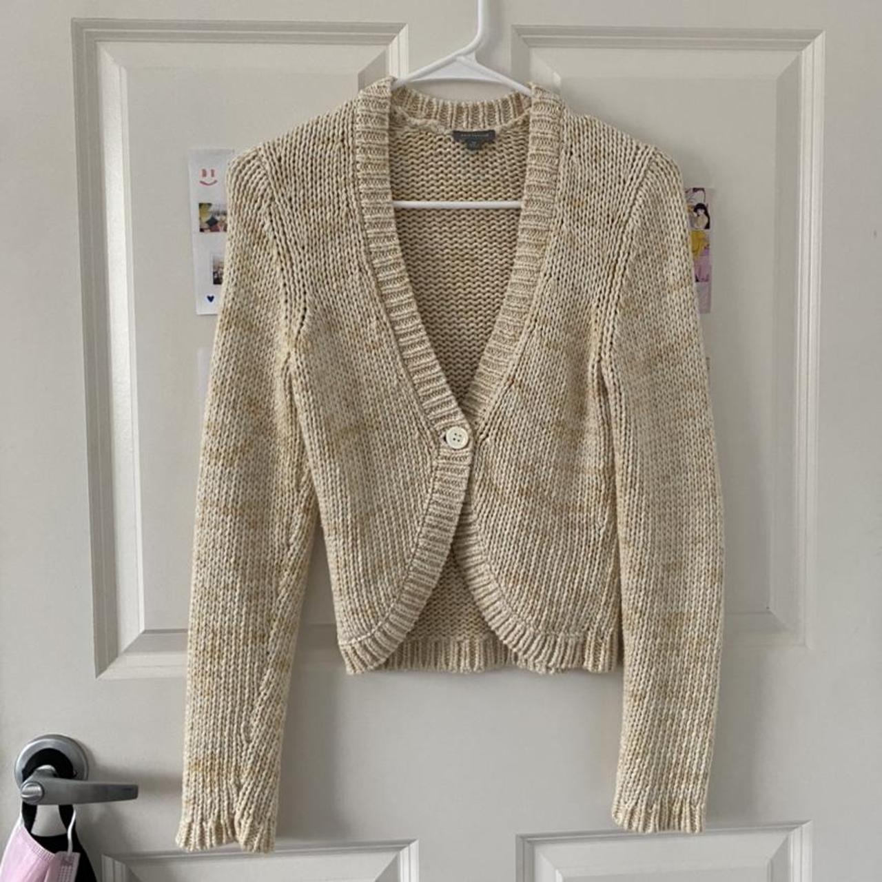 Ann Taylor Women's Cream and Tan Cardigan | Depop