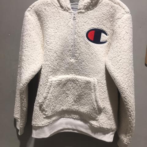 White Champion Sherpa Hoodie Never worn Depop