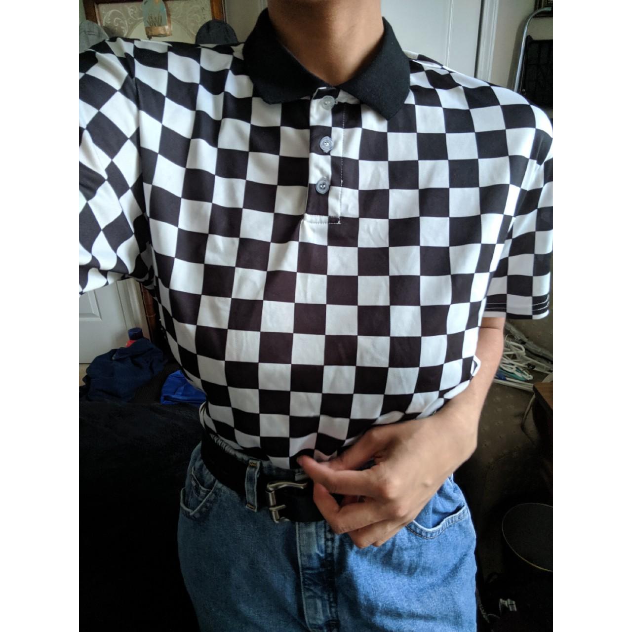 Black and 2024 white checkered polo