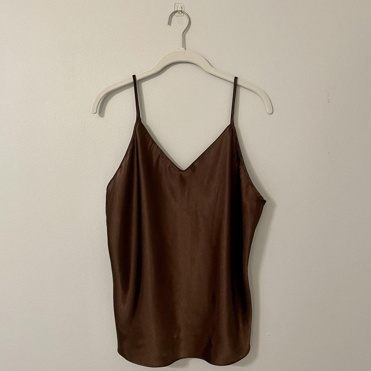 brown satin camisole top. worn a few times, no... - Depop