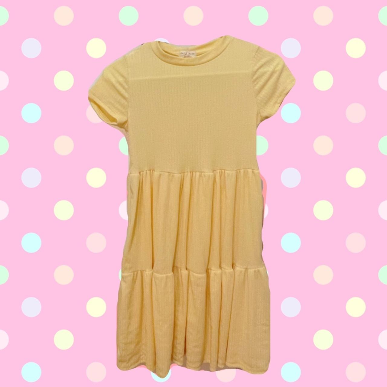See You Monday Women's Yellow and Cream Dress Depop
