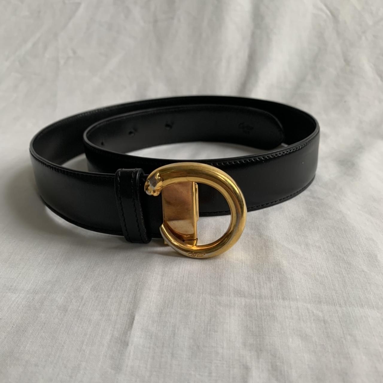 Cartier Black Leather Panther Buckle Belt 26.5 Depop